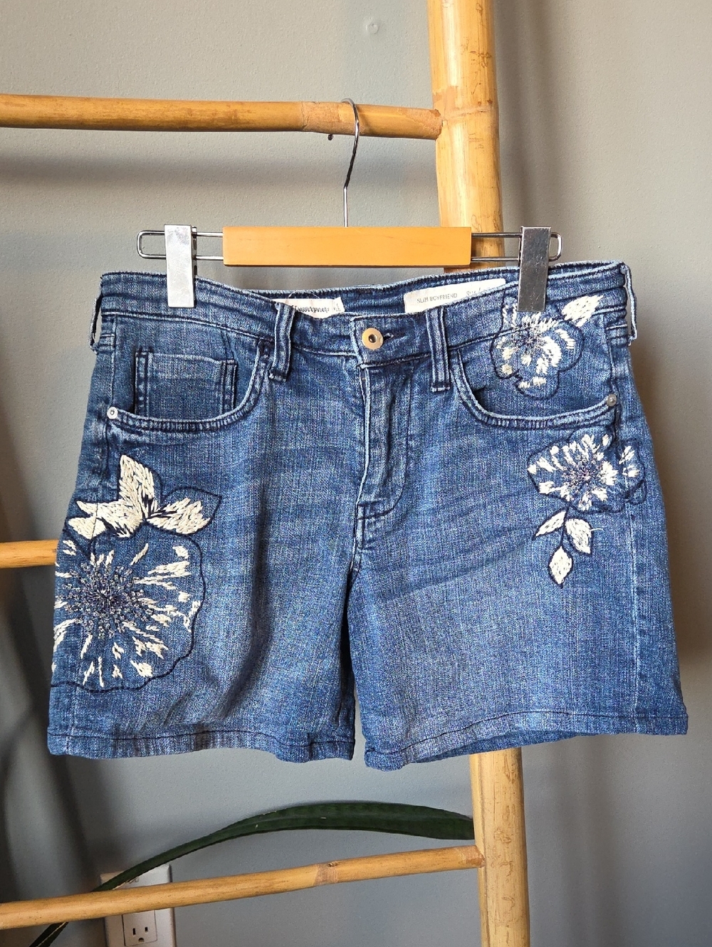 Pilcro And The Letterpress Denim Embroidered Shorts